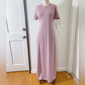LuLaRoe Womens Maria Long Maxi Dress Size Grey pink Stripe S/S Stretch